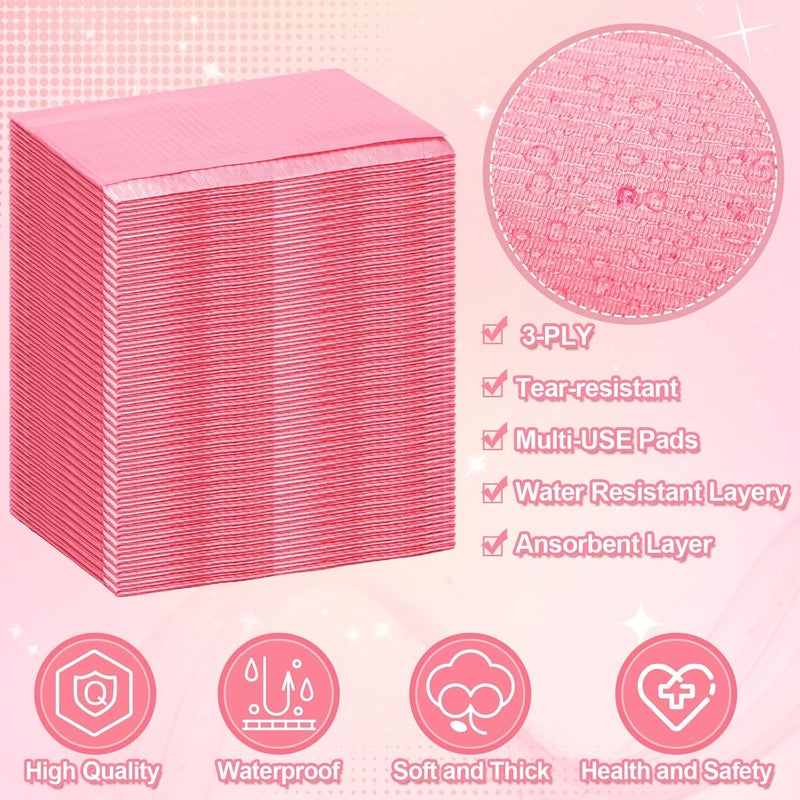 Chivertion 100 Pcs Disposable Salon Tray Cover 13 x 18 Inch Dental Bibs Tattoo Table Covers 3 Ply Waterproof for Nail Salon, Dental Clinic, Feeding, Tattoo Shop(Pink) - Image 4